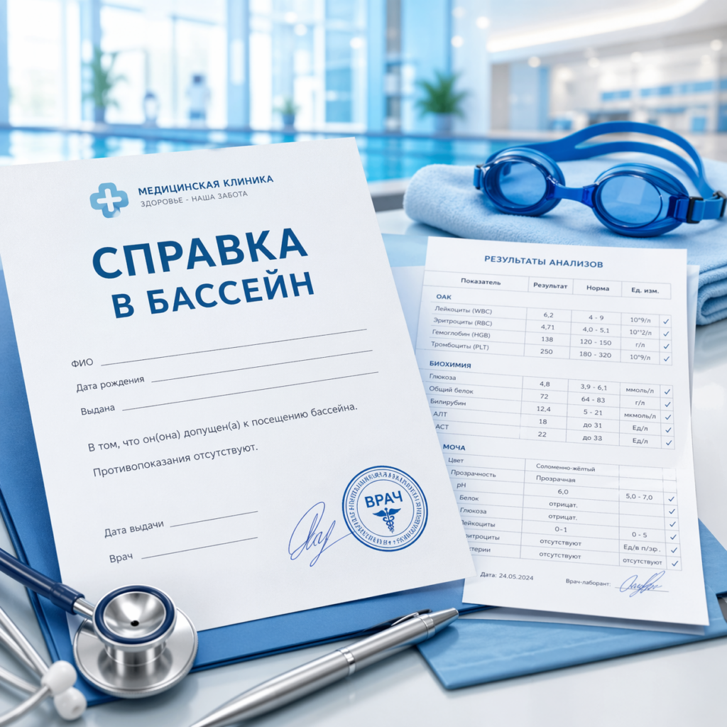 Справка в бассейн (с анализами)